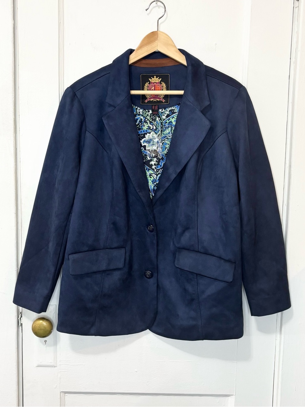 Isaac Mizrahi Live! Petite Estate Dark Navy Stretch Faux Suede Blazer, Size 1XP